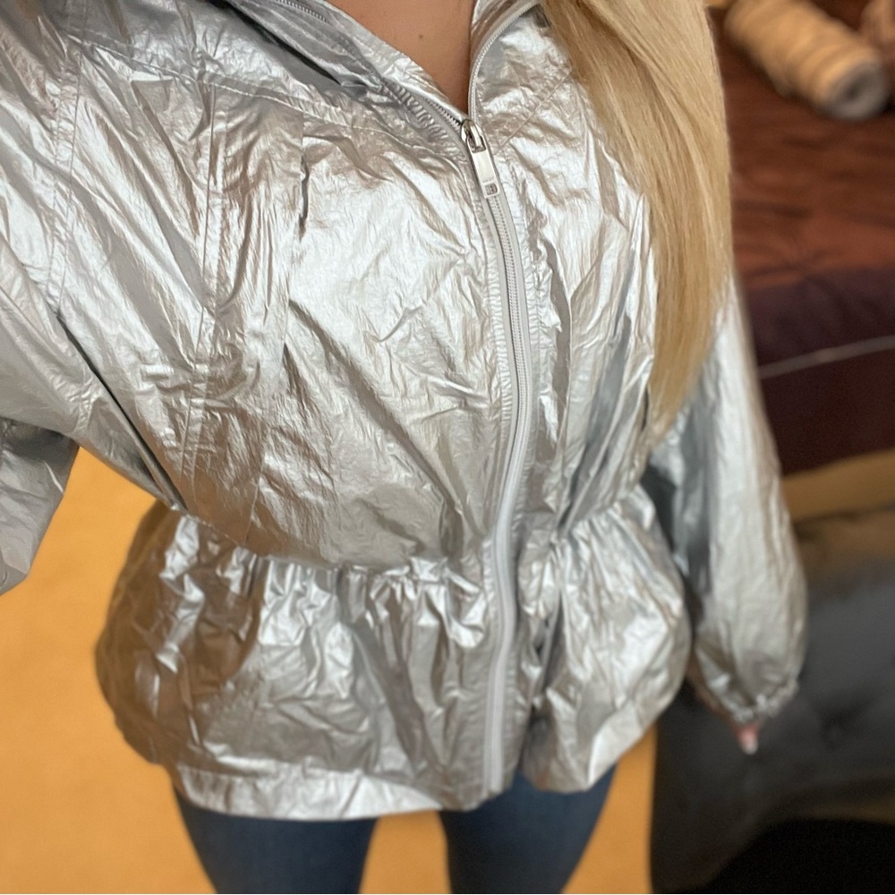 Stylish DKNY Silver Raincoat Jacket Size S